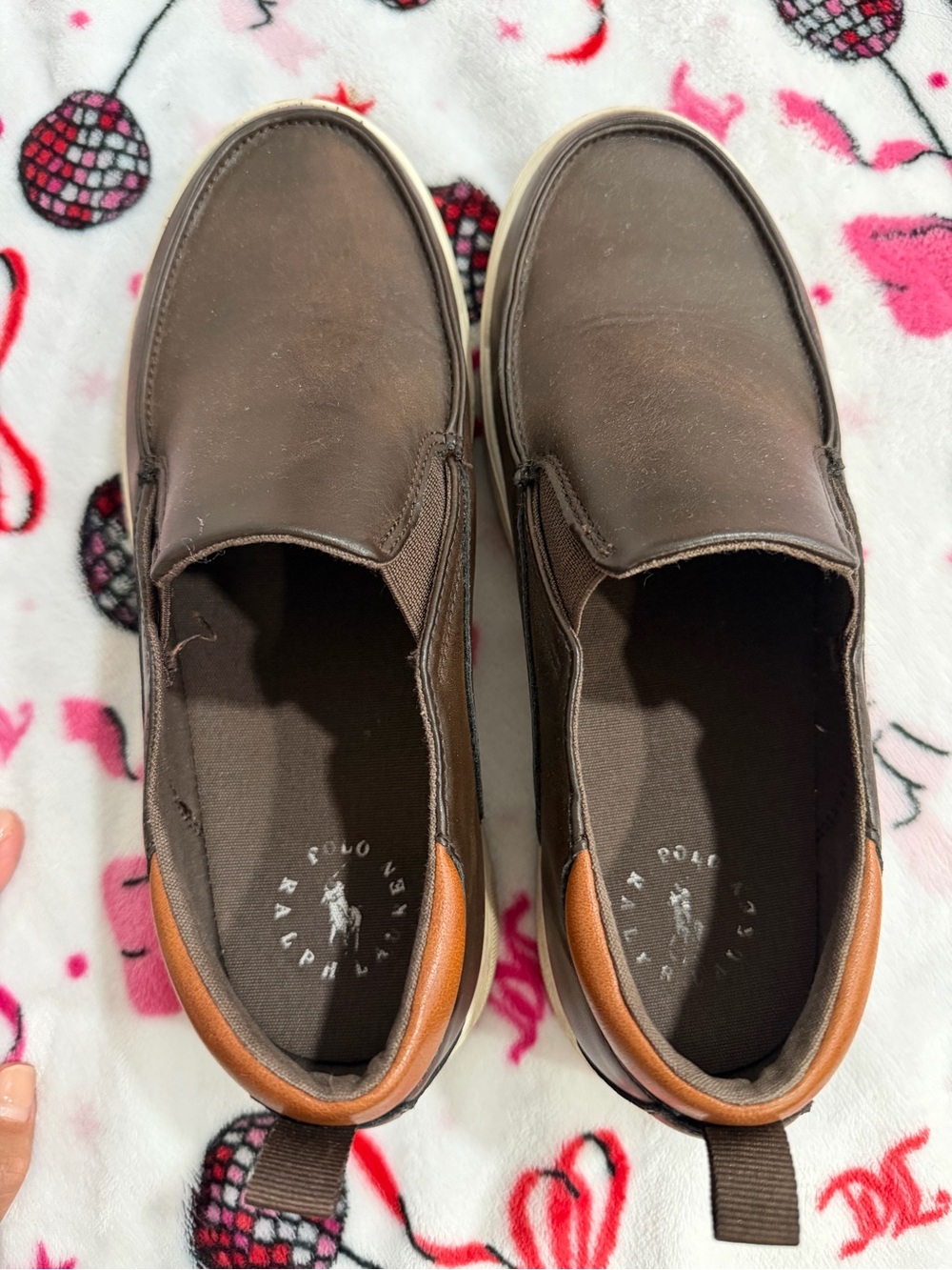 Ralph Lauren Brown Leather Slip-On Loafers with Tan Heel Accent